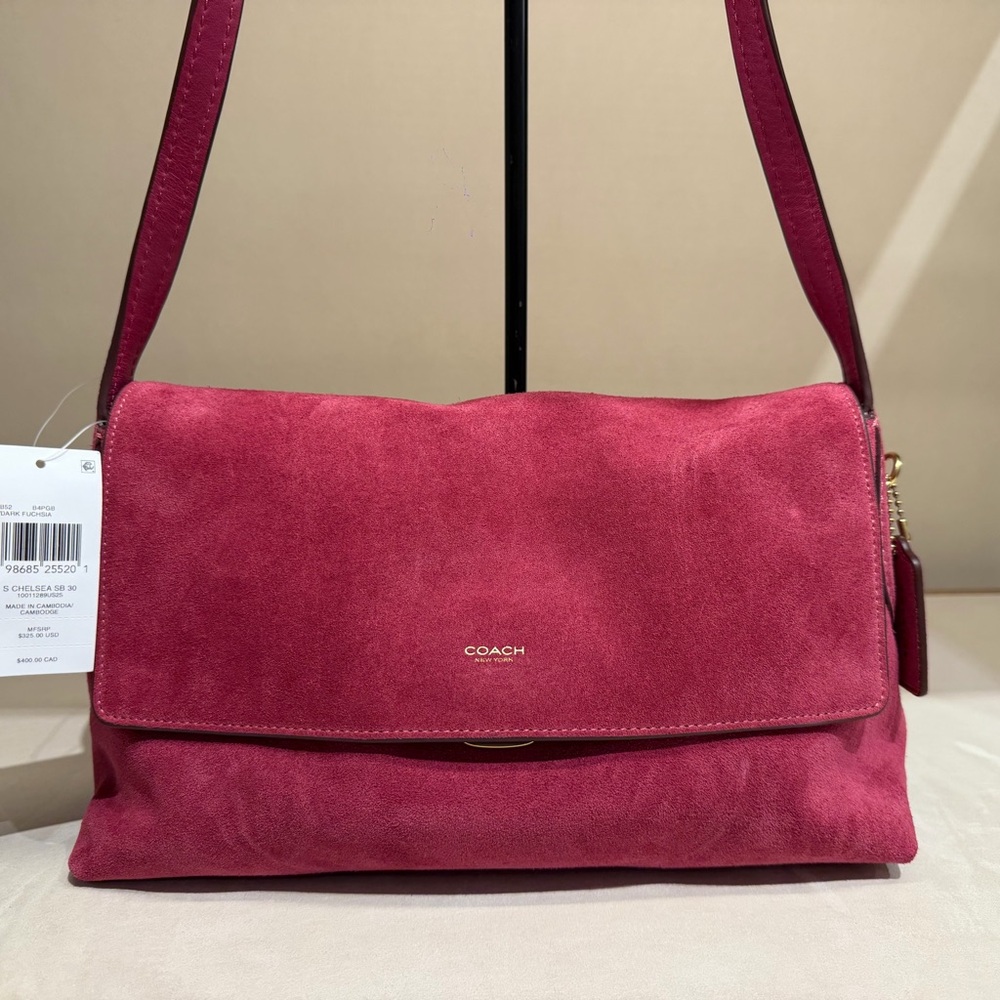 Coach Suede Shoulder Bag in Fuchsia
NWT